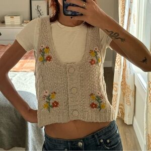 For Love & Lemons Floral Embroidered Sweatervest